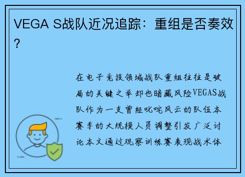 VEGA S战队近况追踪：重组是否奏效？